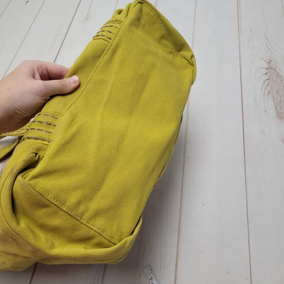 Free People Caravan XL canvas tote beach bag lime green stitched boho - Picture 6 of 10